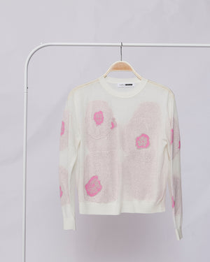 White Bubble PinK Reversible Wind Flower Sweater