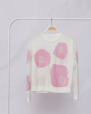 White Bubble PinK Reversible Wind Flower Sweater