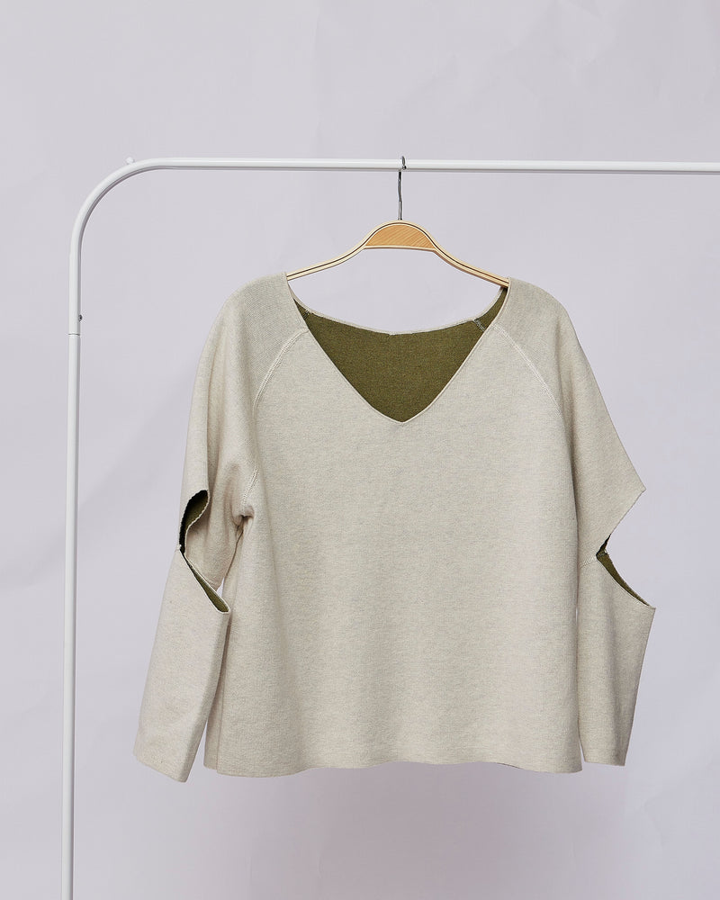 Oat/Olive Reversible Cut-Out Sweater