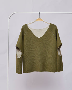 Oat/Olive Reversible Cut-Out Sweater