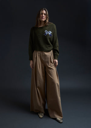 Olive Bow Embroidery Sweater