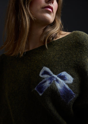 Olive Bow Embroidery Sweater