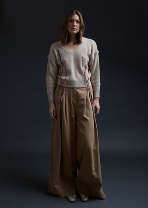 Oat Fringe V-Neck Pullover