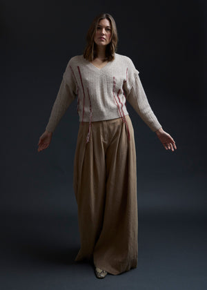 Oat Fringe V-Neck Pullover