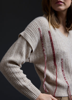 Oat Fringe V-Neck Pullover