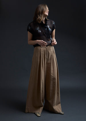 Black Organze Funnel Neck Bows Top