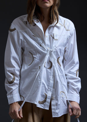 White Eyes Embroidery Long Shirt