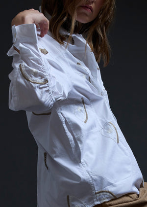 White Eyes Embroidery Long Shirt