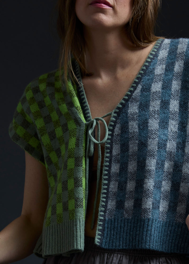 Green Blue Checker Vest Jacket
