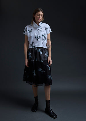 White Funnel Neck Bows Top