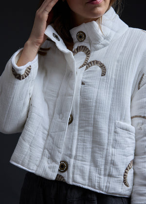 White Eyes Embroidery Reversible Quilted Jacket