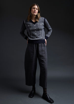 Navy Grey Trompe L'oeil Pullover