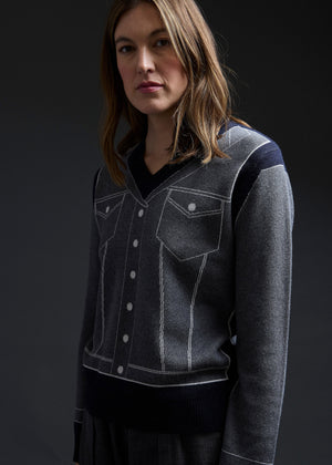 Navy Grey Trompe L'oeil Pullover