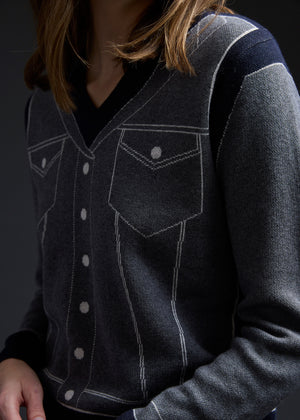Navy Grey Trompe L'oeil Pullover