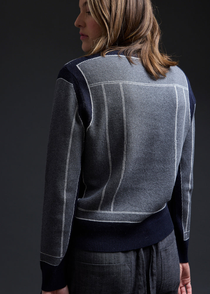 Navy Grey Trompe L'oeil Pullover