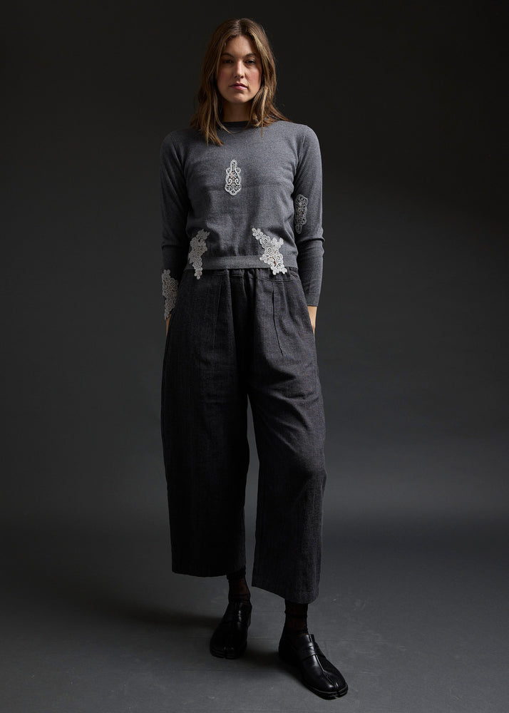 Charcoal Lace Cutout Sweater