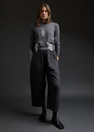 Charcoal Lace Cutout Sweater