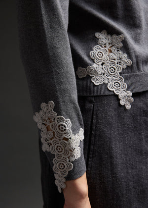 Charcoal Lace Cutout Sweater