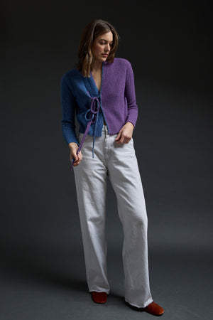 Denim Purple Tie Front Cardie