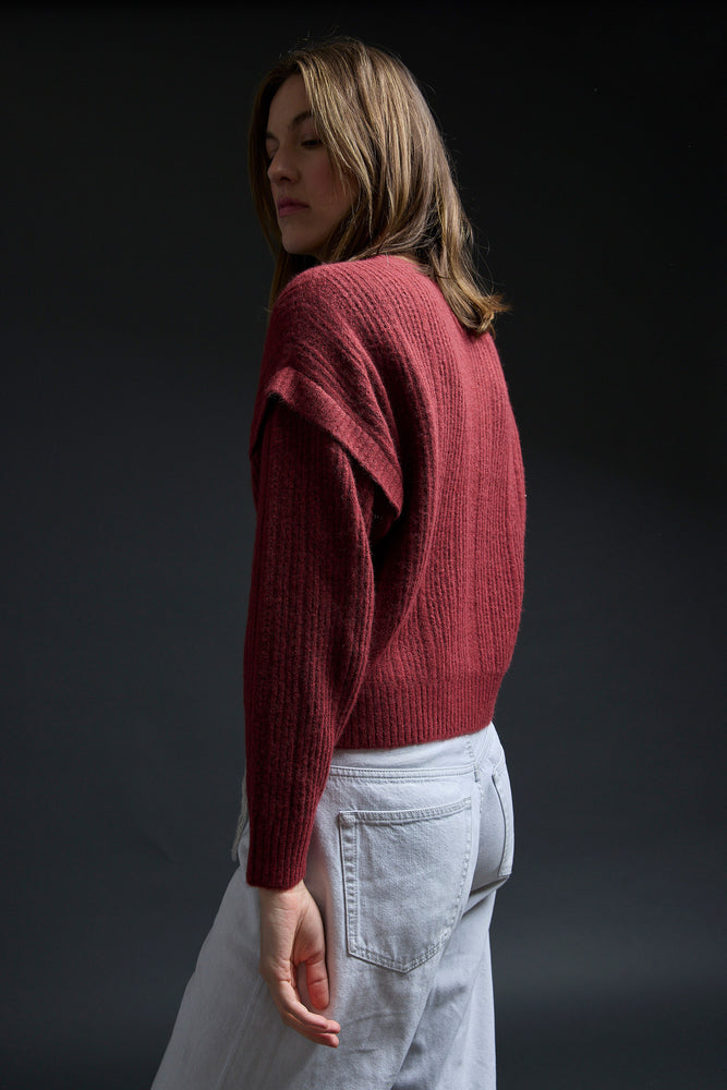 Brick Red Fringe V-Neck Pullover