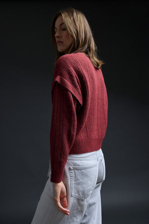 Brick Red Fringe V-Neck Pullover