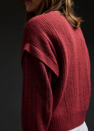 Brick Red Fringe V-Neck Pullover