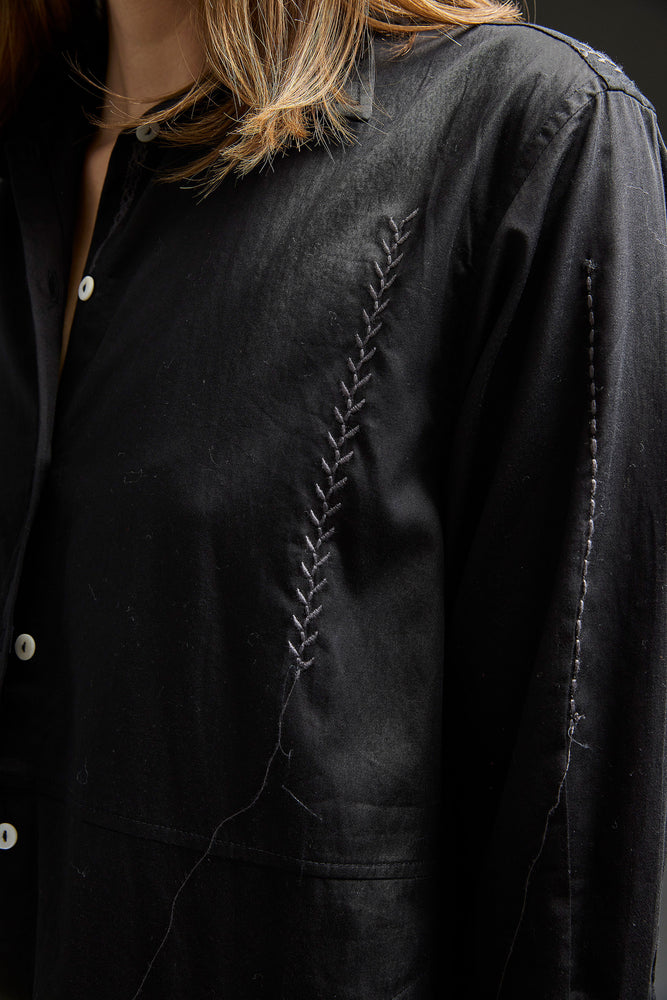 Black Mixed Stitches Embroidery Shirt