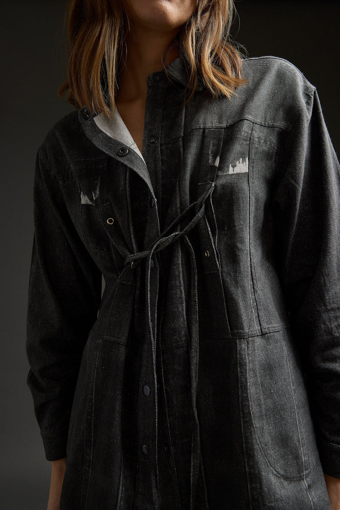 Charcoal Jeans Trompe L'oeil Long Shirt / Jacket
