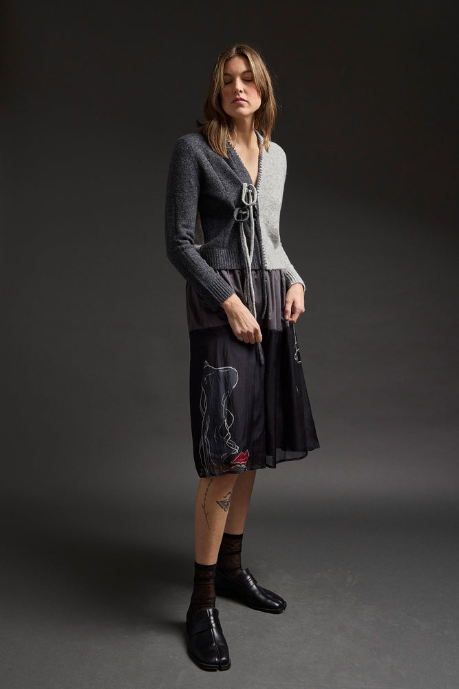 Grey Combo Tie Front Cardie