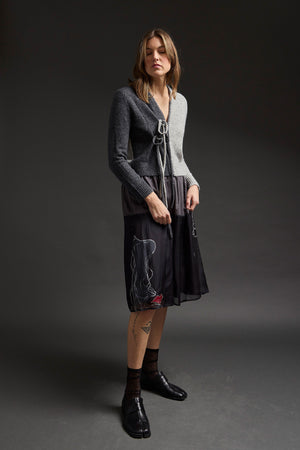 Grey Combo Tie Front Cardie