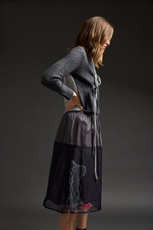Grey Combo Tie Front Cardie