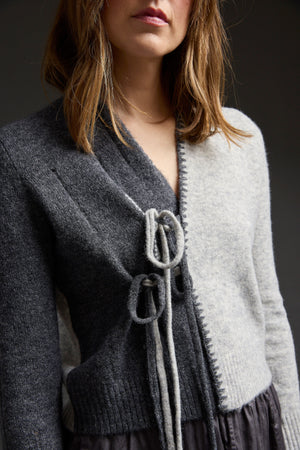 Grey Combo Tie Front Cardie