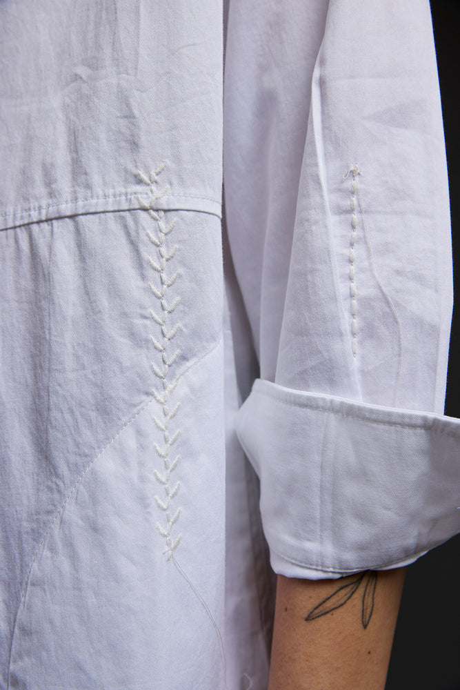 White Mixed Stitches Embroidery Shirt