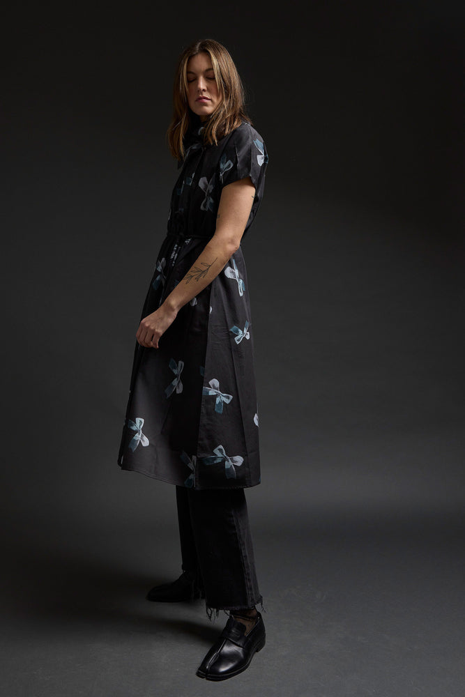 Black Funnel Neck Bows Dress