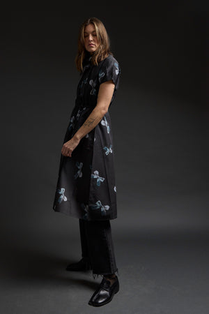 Black Funnel Neck Bows Dress