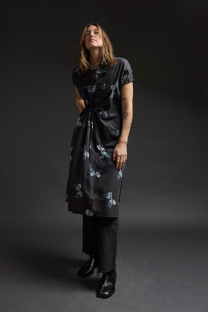 Black Funnel Neck Bows Dress