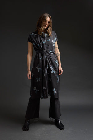 Black Funnel Neck Bows Dress