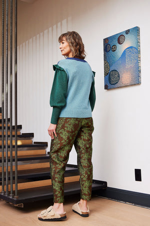 
            
                Load image into Gallery viewer, Indigo Ruffle Trim Tri-Color Sweater
            
        