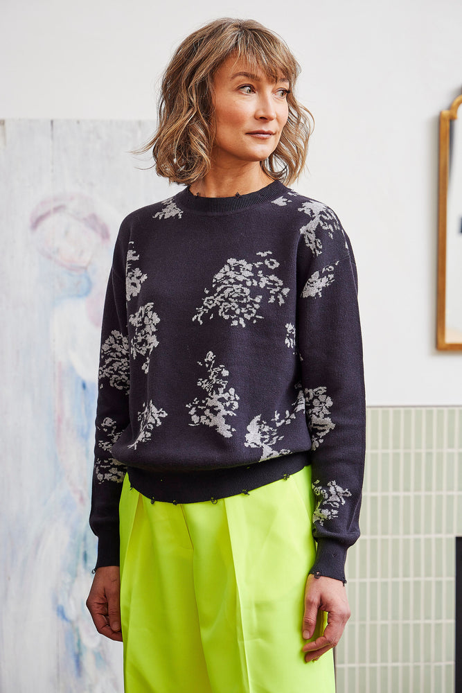 
            
                Load image into Gallery viewer, Charcoal Lace Jacquard Sweater
            
        