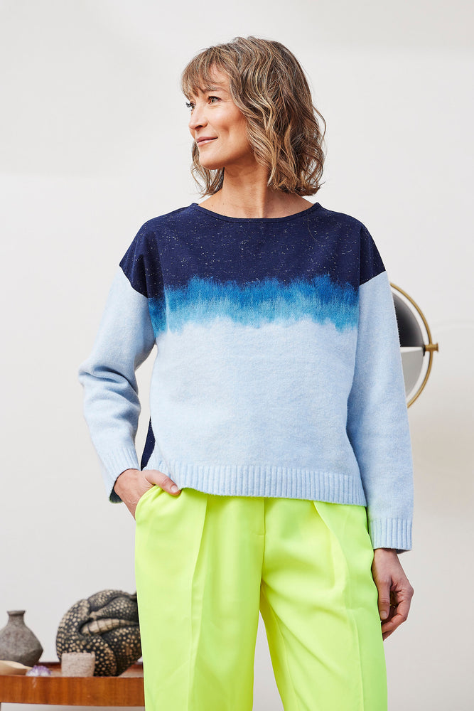 
            
                Load image into Gallery viewer, Donegal Blue Mixed Media Sweater
            
        