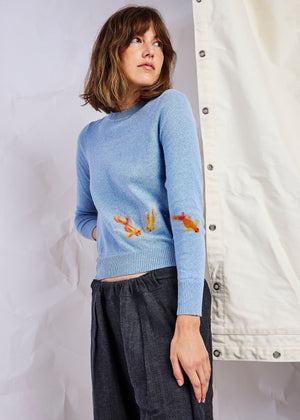 Sky Blue Koi Embroidery Sweater