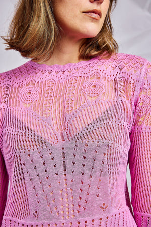 Raspberry Pointelle Lace Sweater